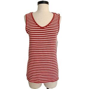 Tahari Essentials T-Shirt Striped V-Neck Sleeveless Comfy Cotton Tank Top